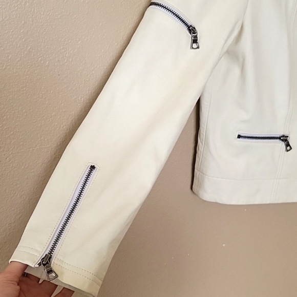 Alice + Olivia Womens Butter Yellow Cream Cam Lamb Leather Biker Jacket - Picture 7 of 16